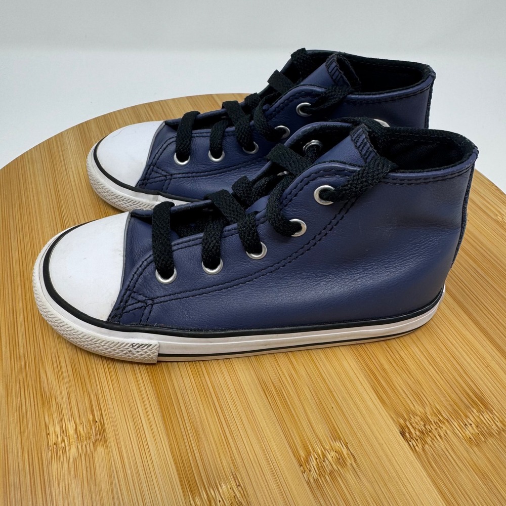 Converse High Top Kids 10 Navy Blue Leather Chuck Taylor A04428C Toddler Sneaker - Picture 4 of 11